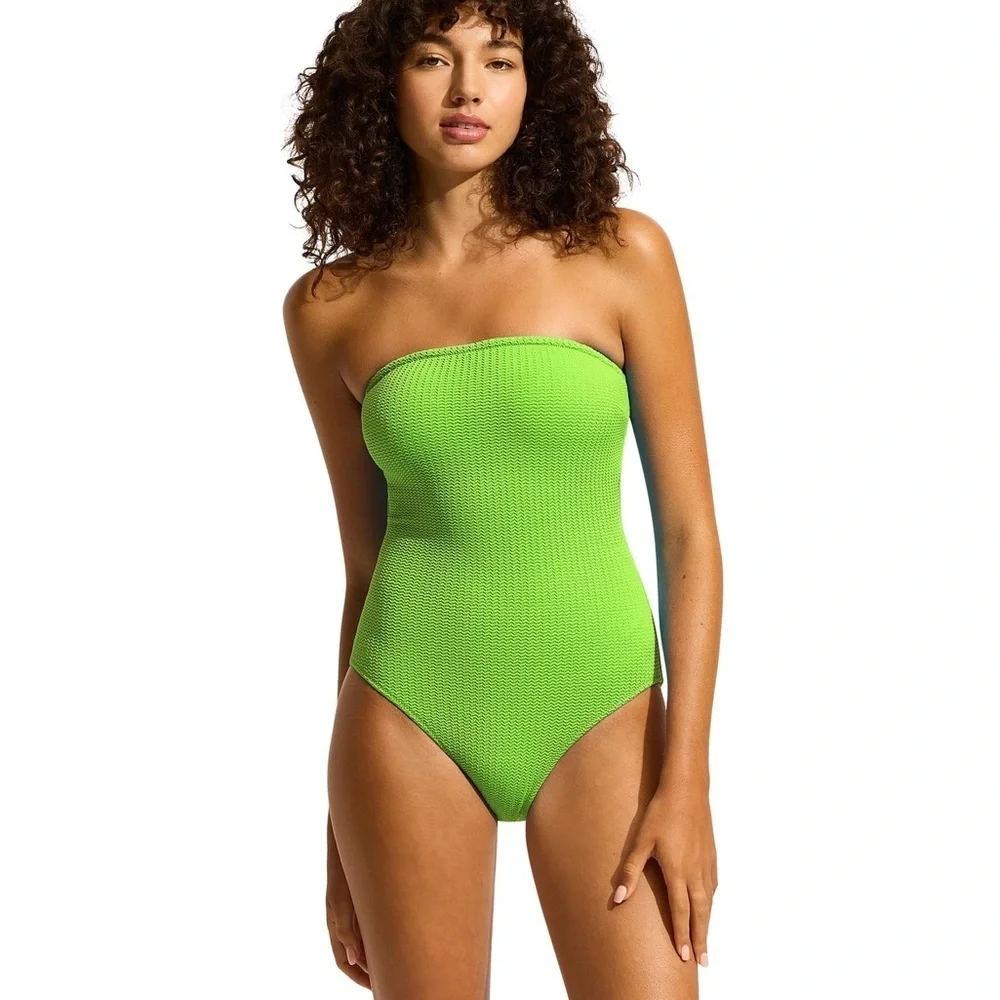 NWT Seafolly Sea Dive Bandeau One Piece - Jasmine Green SZ 2 - Picture 8 of 10